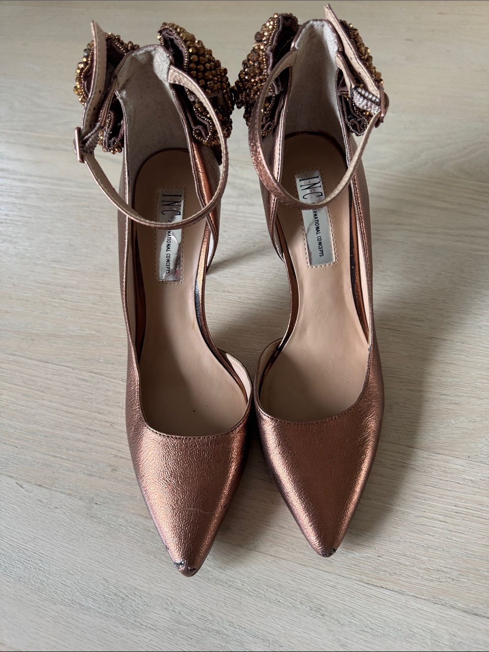 INC International Concepts Rose Gold Pointed-Toe Ankle Strap Heels